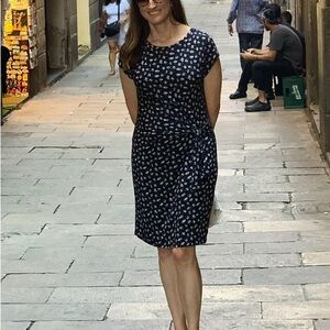 LOFT Navy and White Floral Midi Dress